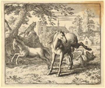 Renard Goes with the Badger to Court to Appease the Lion's Anger from Hendrick van Alcmar's Renard The Fox MET DP837731