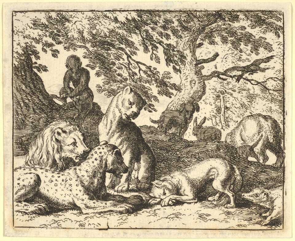 Renard Falsely Accuses His Father of Conspiring Against the Lion from Hendrick van Alcmar's Renard The Fox MET DP837715