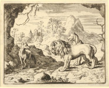 Renard Convinces the Lion and Lioness of Finding a Treasure His Father Stole from Them from Hendrick van Alcmar's Renard The Fox MET DP837718