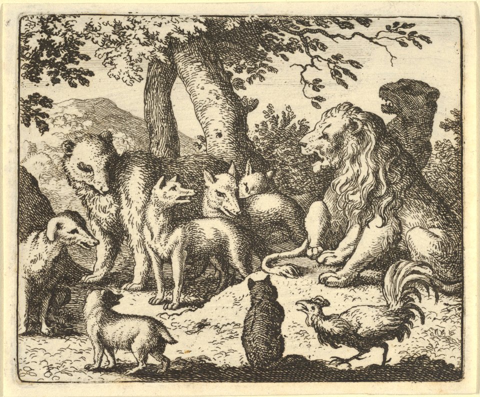 Renard Exonerates Himself of His Crimes Before the Lion from Hendrick van Alcmar's Renard The Fox MET DP837674