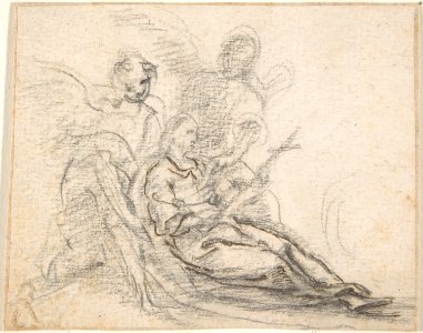 Reclining Figure of Saint Holding Cross, Supported by Two Angels MET DP800396