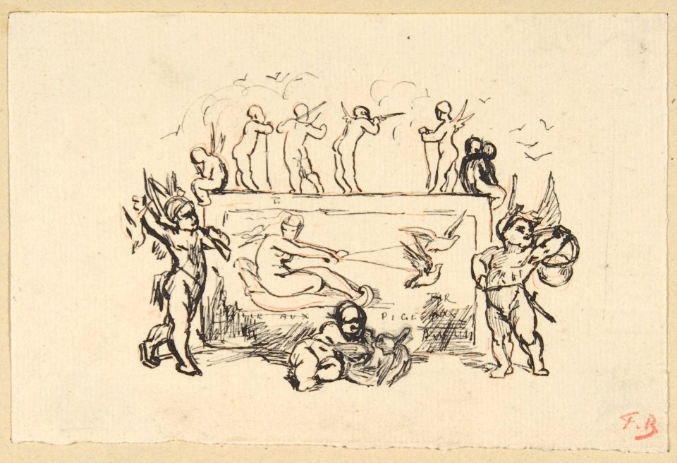Putti grouped around a rectangular panel MET DP802631