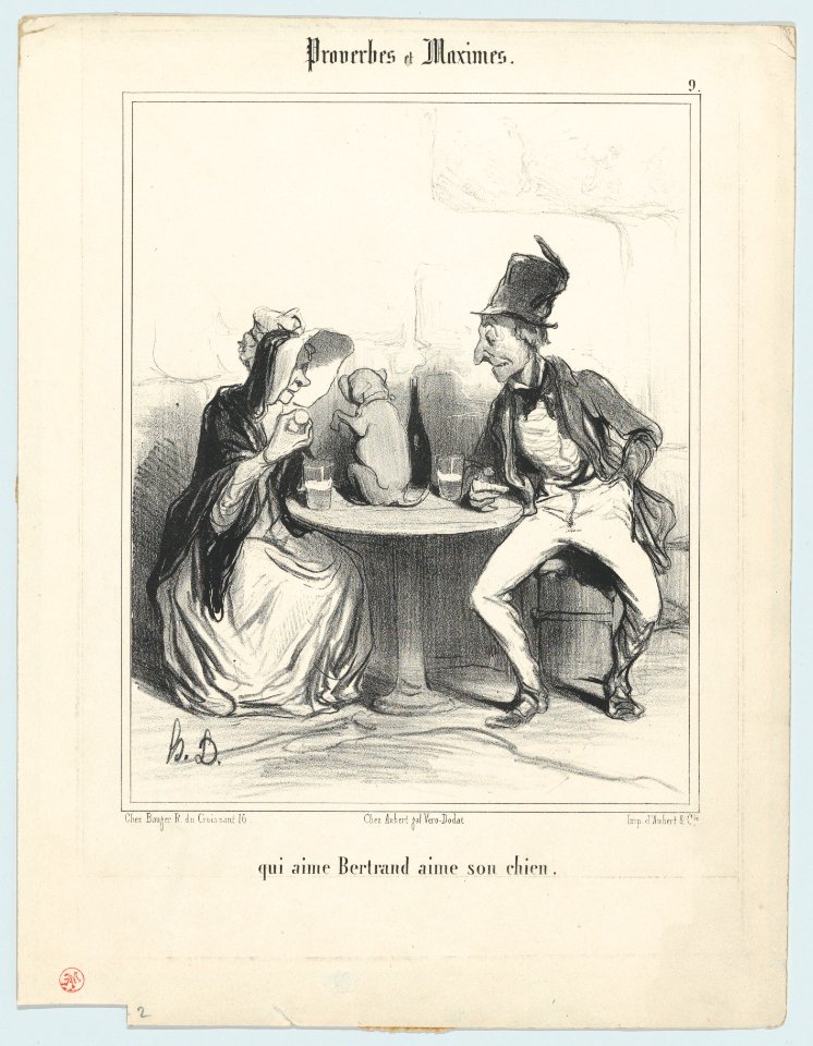 Qui aime Bertrand aime son chien (He who loves Bertrand loves his dog), from Proverbes et Maximes, published in Le Charivari, July 22, 1840 MET DP867437