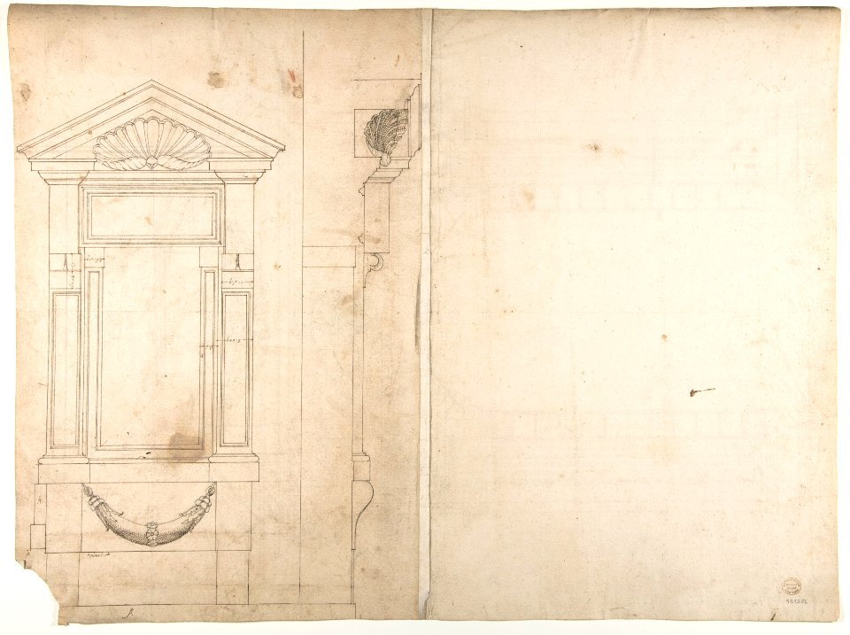 Porta Pia, elevation (recto) Porta Pia, window, elevation; section (verso) MET DP810552