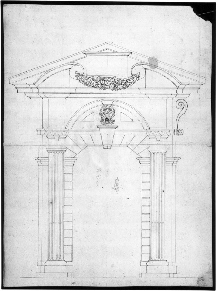 Porta Pia, elevation (recto) Porta Pia, window, elevation; section (verso) MET sf49 92 56r-MM33707