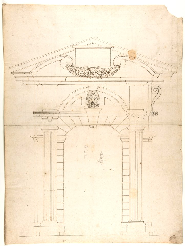 Porta Pia, elevation (recto) Porta Pia, window, elevation; section (verso) MET DP810551