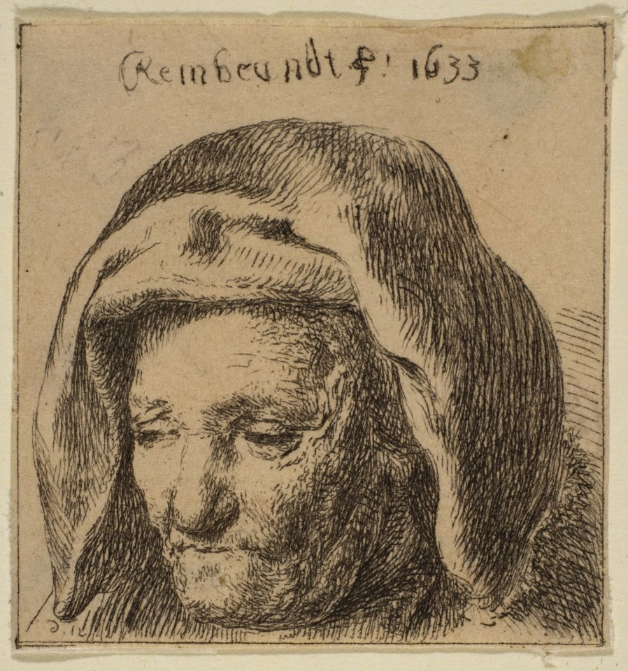 Rembrandt's Mother in a Cloth Headress, Looking Down MET DP818340