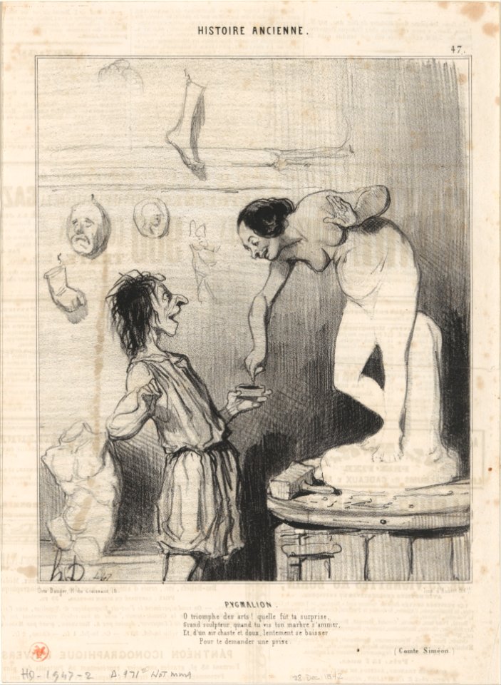 Pygmalion, from Histoire Ancienne, published in Le Charivari, December 28, 1842 MET DP246964