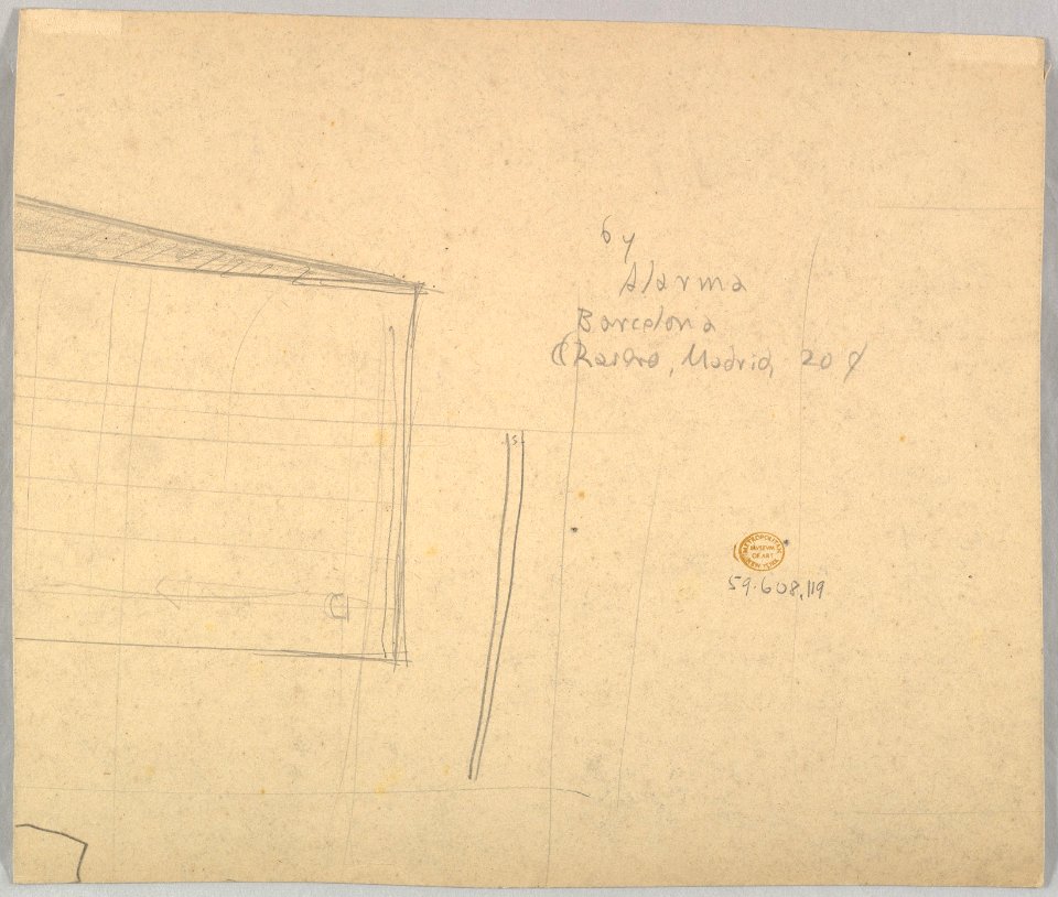Project for Mesoamerican Style Arch with Grotesques and Horns. Verso- Sketch for a set design MET DP827070