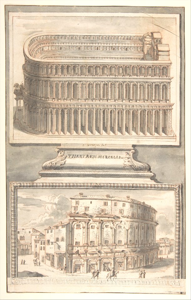 Reconstruction of the Theatre of Marcellus (above) and a View of the Ruins (below) MET DP800340