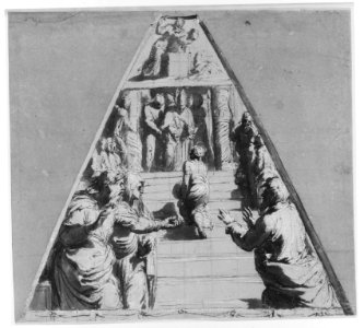 Presentation of the Virgin in the Temple (below), Abraham about to Sacrifice Isaac (above) MET 177498. Free illustration for personal and commercial use.