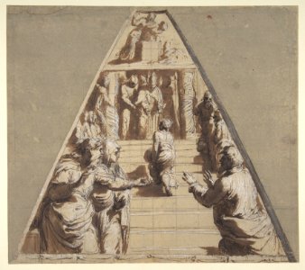 Presentation of the Virgin in the Temple (below), Abraham about to Sacrifice Isaac (above) MET DP811067. Free illustration for personal and commercial use.