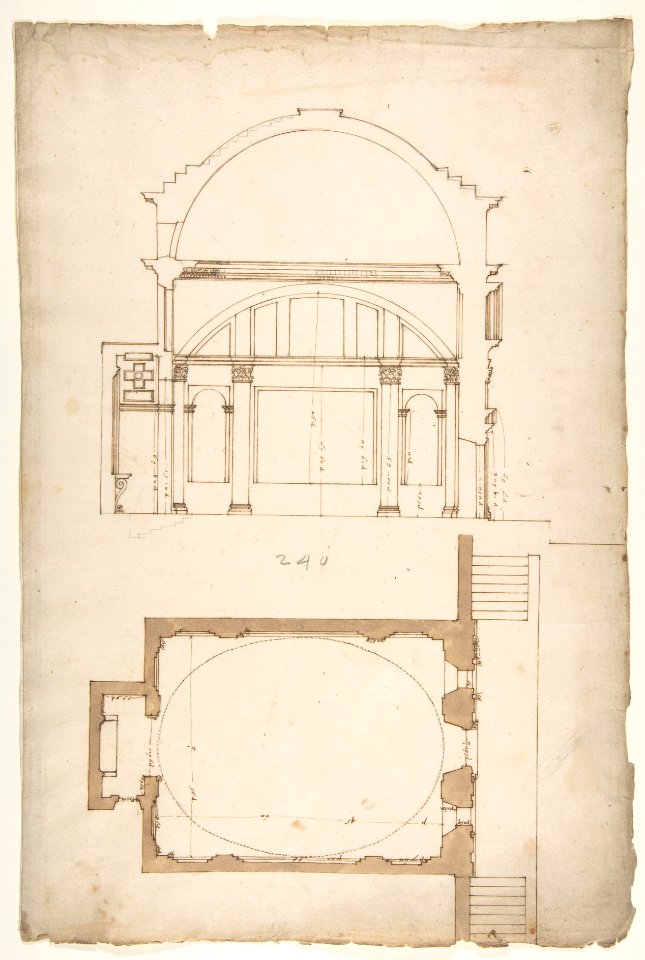 S. Andrea via Flaminia, plan; section (recto) blank (verso) MET DP810547