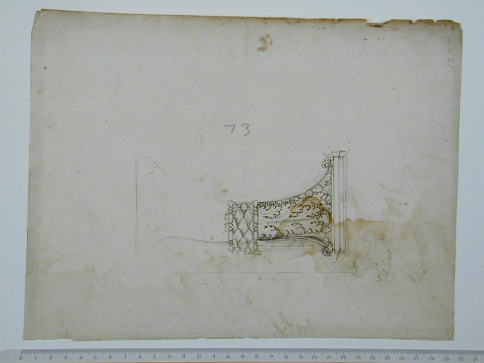 S. Maria in Trastevere, Ionic capital, side elevation (recto); Unidentified, Ionic capital volute, construction diagram (verso) MET sf68 769 14r