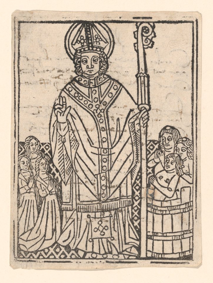 Saint Nicholas of Myra flanked by praying figures MET DP869158