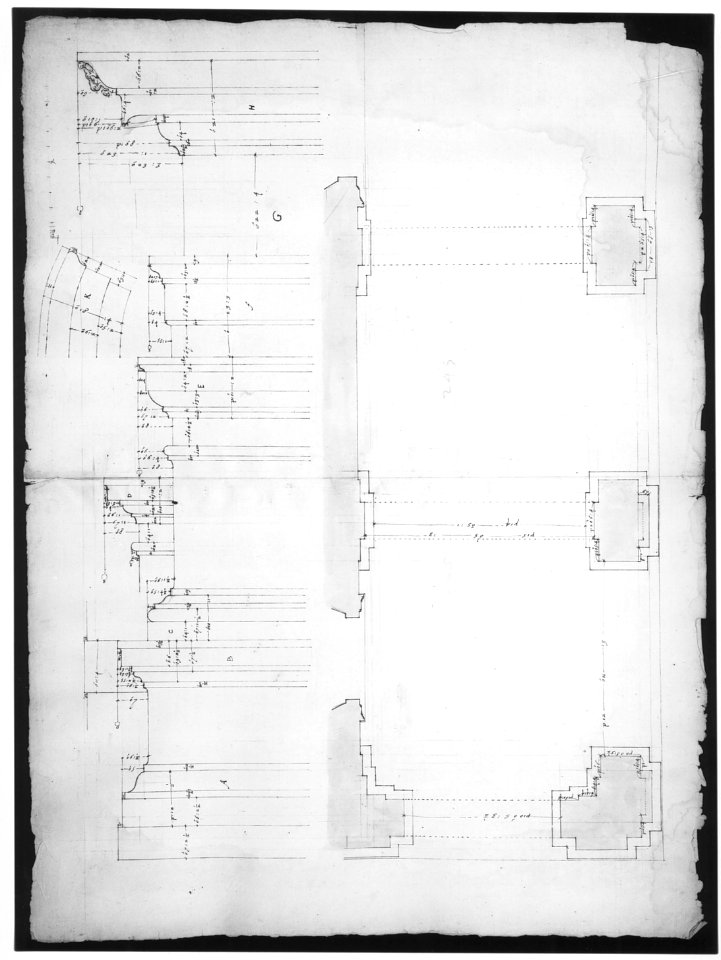 S. Maria in Domnica, portico, plan; details, profile (recto) blank (verso) MET sf49 92 09r-MM31574