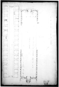San Lorenzo, Library, plan; reflected ceiling plan; stair, detail (recto) San Lorenzo, Ricetto, plan (verso) MET sf49 92 90r-MM35376
