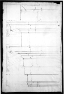 San Lorenzo, Library, Ricetto, entablature, elevation profile (recto) San Lorenzo, Library, Ricetto, column, elevation (verso) MET sf49 92 30r-MM37882