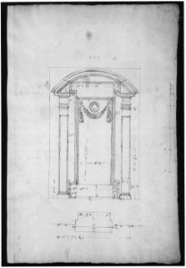 San Lorenzo, New Sacristy, niche frame, tabernacle, plan and elevation (recto) San Lorenzo, New Sacristy, entablature, cornice, and base of niche, profiles (verso) MET sf49 92 59r-MM37898