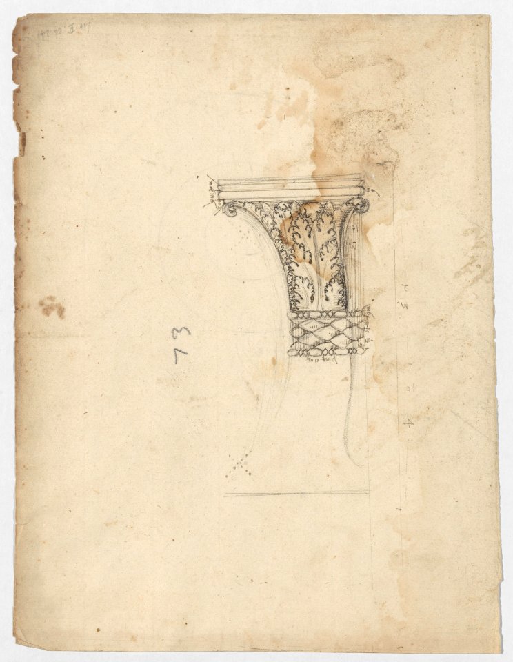 S. Maria in Trastevere, Ionic capital, side elevation (recto); Unidentified, Ionic capital volute, construction diagram (verso) MET DP247679