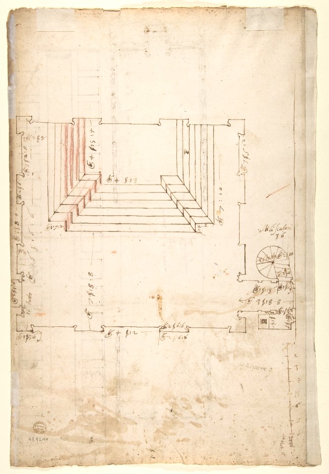 San Lorenzo, Library, plan; reflected ceiling plan; stair, detail (recto) San Lorenzo, Ricetto, plan (verso) MET DP810571