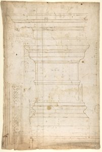 San Lorenzo, Library, pilaster, elevation; soffit, detail, plan (recto) San Lorenzo, Library, entablature, section (verso) MET DP810556