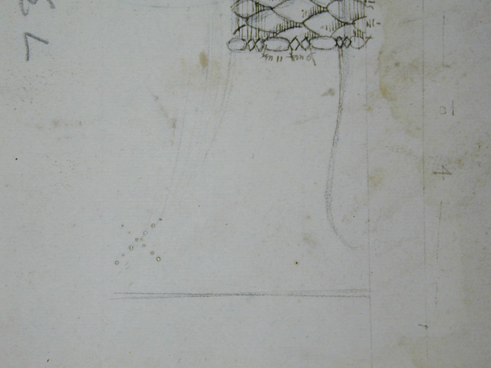 S. Maria in Trastevere, Ionic capital, side elevation (recto); Unidentified, Ionic capital volute, construction diagram (verso) MET sf68 769 14r dtl03