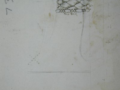 S. Maria in Trastevere, Ionic capital, side elevation (recto); Unidentified, Ionic capital volute, construction diagram (verso) MET sf68 769 14r dtl03