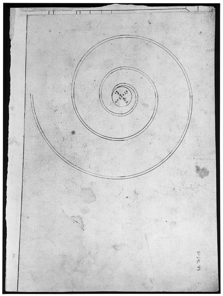 S. Maria in Trastevere, Ionic capital, volute, side elevation (recto) Unidentified, Ionic capital volute, construction diagram (verso) MET sf68 769 15v-MM43637