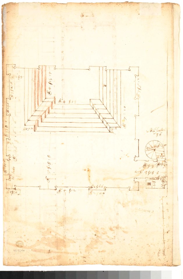 San Lorenzo, Library, plan; reflected ceiling plan; stair, detail (recto) San Lorenzo, Ricetto, plan (verso) MET DP147187