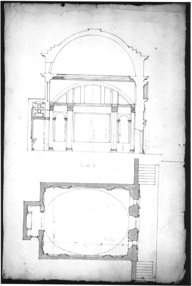 S. Andrea via Flaminia, plan; section (recto) blank (verso) MET sf49 92 67r-MM31582