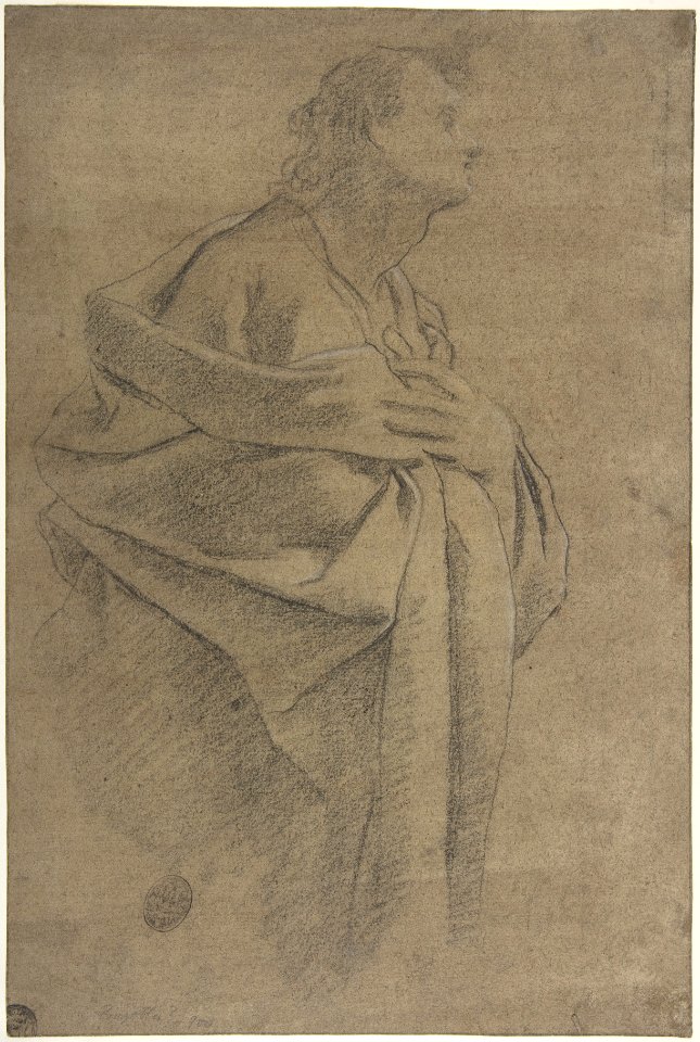 Saint Bartholomew (recto); Study of Drapery and Two Hands (verso) MET DP808029