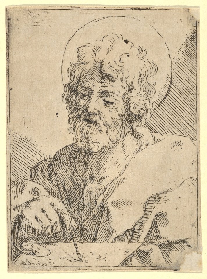 Saint Luke holding a paint brush and palette, after Reni (?) MET DP837880