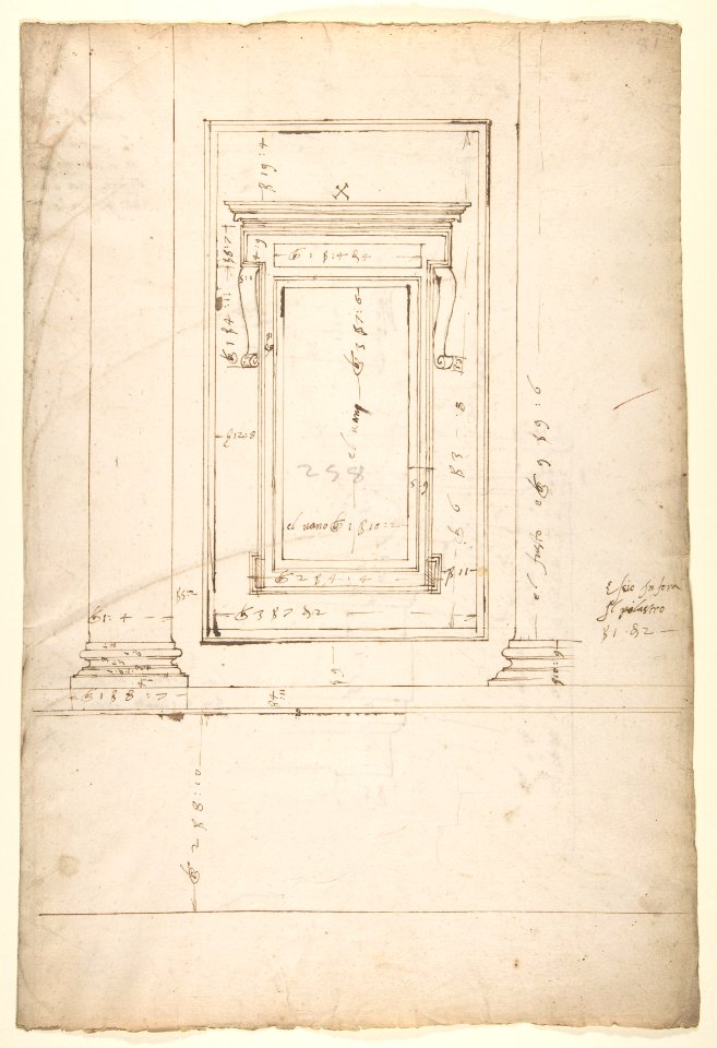 San Lorenzo, Library, window, elevation (recto) San Lorenzo, Library, window, cornice, section; cornice, section (verso) MET DP810568