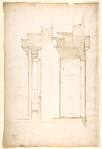 San Lorenzo, Library, entry portal to library, elevation (recto) San Lorenzo, Library, entry portal to library, section; entry portal to library, side elevation (verso) MET DP810630