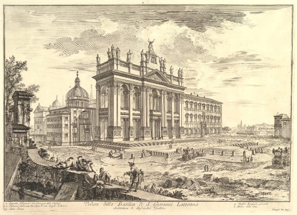 S. Giovanni in Laterano, main façade, with Palace and Scala Santa on the right (Veduta della Basilica di S. Giovanni Laterano) MET DP828310