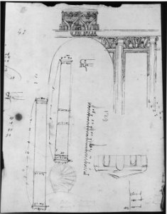 S. Costanza, drum, interior, elevation; column shafts, profiles; narthex, section; stair, detail plan (recto) stair, plans; window, elevation (verso) MET sf68 769 48r-MM43691