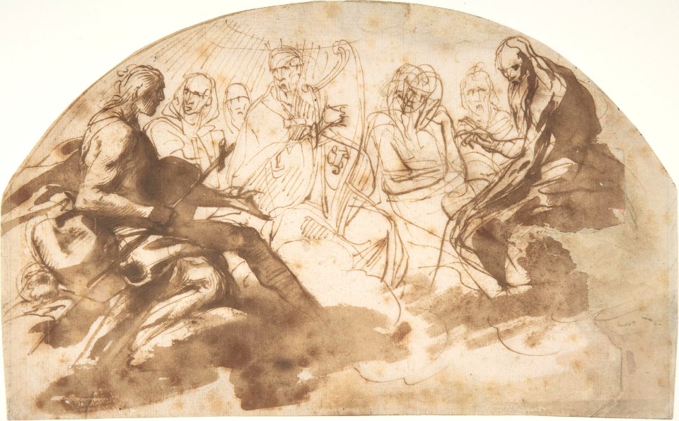 Saint John the Baptist, Saint Benedict, King David, and Other Seated Figures MET DP809284