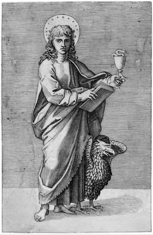Saint John holding chalice in left hand, book in right, eagle standing by left side MET 269723