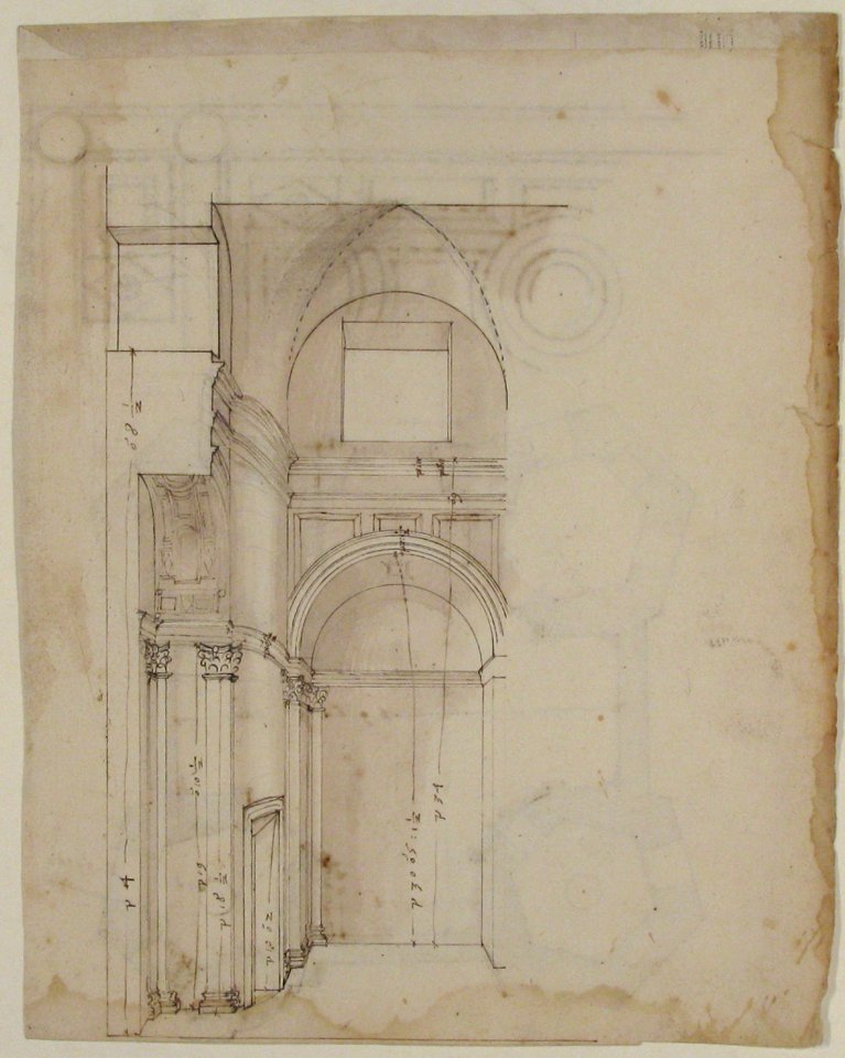 S. Giovanni Laterno, Oratorio della Santa Croce, section, perspective (recto) blank (verso) MET 68.769.43recto