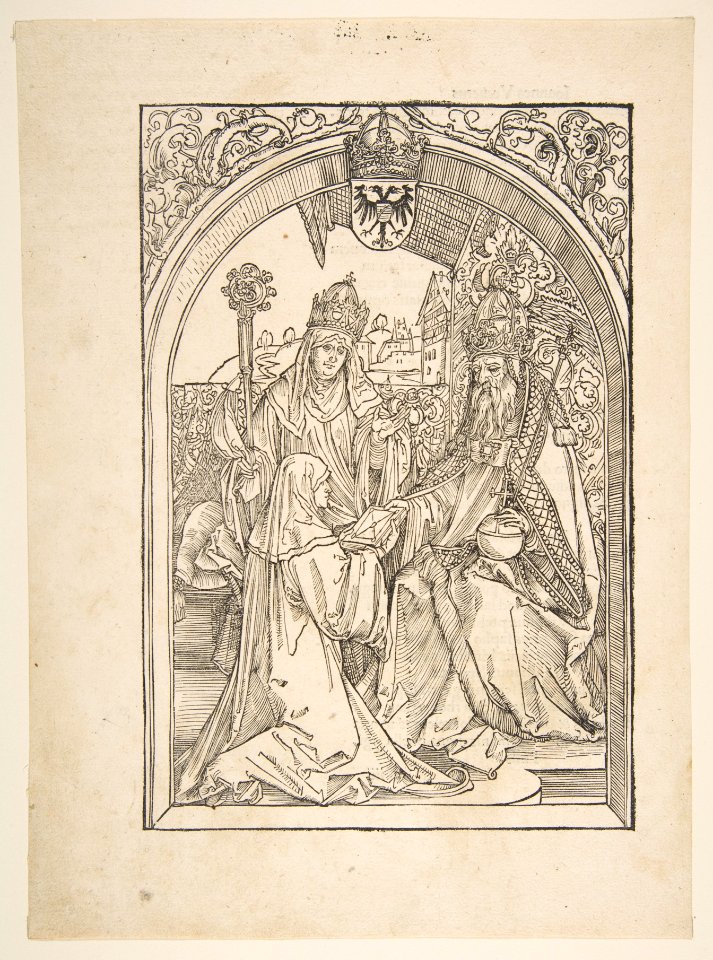 Rosvitha Presenting the Comedies to the Emperor Otto I. illustration from the Opera Hrosvita, 1501 MET DP816436