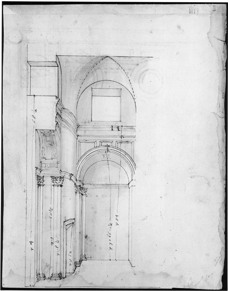 S. Giovanni Laterno, Oratorio della Santa Croce, section, perspective (recto) blank (verso) MET sf68 769 43r-MM43684