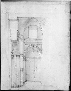 S. Giovanni Laterno, Oratorio della Santa Croce, section, perspective (recto) blank (verso) MET sf68 769 43r-MM43684