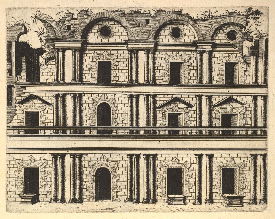 Ruin of a Palace Facade -Palatium M. Agrippa- from the series 'Ruinarum variarum fabricarum delineationes pictoribus caeterisque id genus artificibus multum utiles' MET DP823086