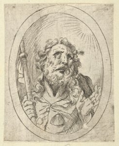 Saint James Major, looking upwards and holding a staff, from Christ, the Virgin, and Thirteen Apostles MET DP837909