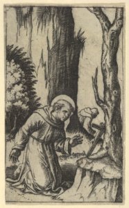 Saint Francis of Assisi praying before a crucifix, from the series 'Piccoli Santi' (Small Saints) MET DP853500
