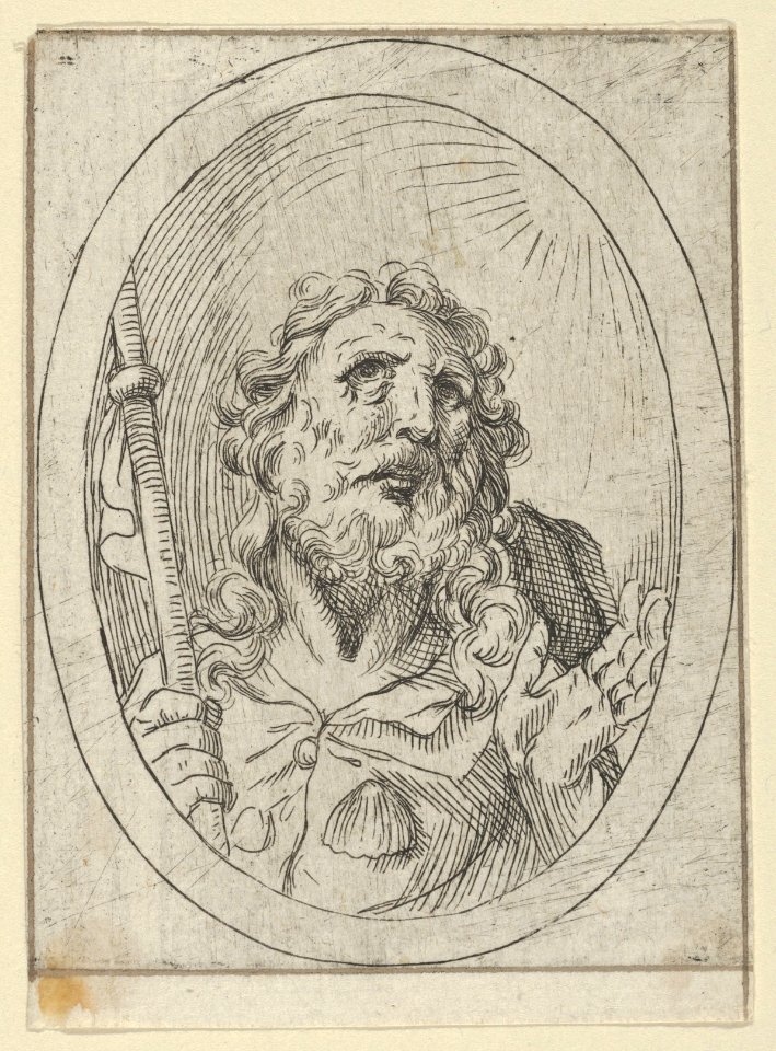 Saint James Major, looking upwards and holding a staff, from Christ, the Virgin, and Thirteen Apostles MET DP841751