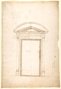 San Lorenzo, Library, Ricetto, entry portal from library, elevation (recto) San Lorenzo, Library, Ricetto, entry portal from library, plan and section (verso) MET DP810566