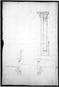 San Lorenzo, Library, Ricetto, entry portal from library, elevation (recto) San Lorenzo, Library, Ricetto, entry portal from library, plan and section (verso) MET sf49 92 32v-MM37887