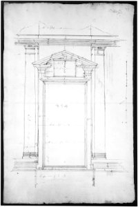 San Lorenzo, Library, Ricetto, entry portal to library, elevation (recto) San Lorenzo, Library, Ricetto, entry portal to library, plan and wall detail (verso) MET sf49 92 29r-MM37880